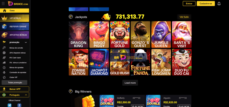 Slots pagando no cadastro